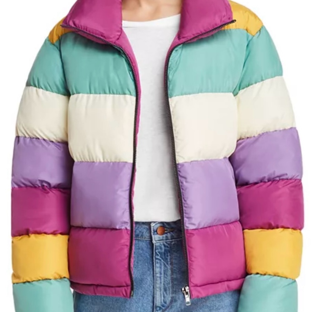 Glamorous Colorful Striped Puffer Jacket US 6